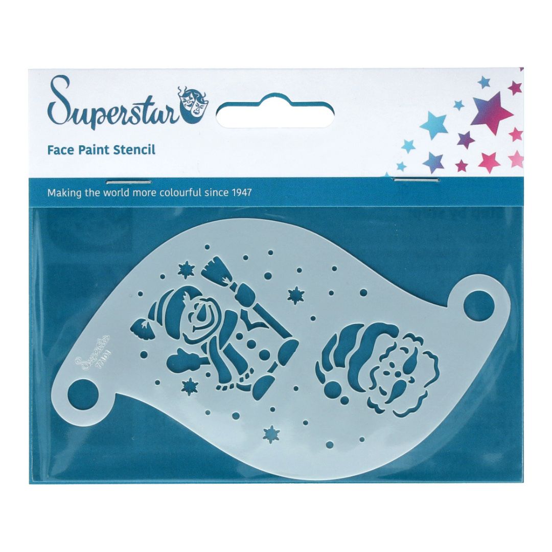 Superstar Winter Friends schminksjabloon met sneeuwpop en kerstman, verkrijgbaar bij SchminkenGrime.nl Winterse schminksjabloon van Superstar met vrolijke sneeuwpop, kerstman en sneeuwvlokjes – voor gezellige kerst- en wintergrime, verkrijgbaar bij SchminkenGrime.nl