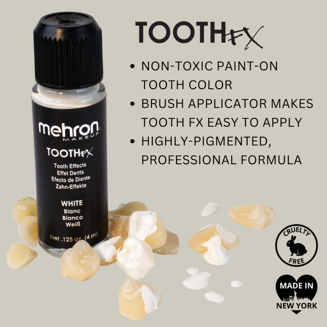 Mehron Tooth FX White – tijdelijk witte tanden effect – bestel bij SchminkenGrime.nl Mehron Tooth FX White - tijdelijke witte tandlak, ideaal voor special effects make-up – verkrijgbaar bij SchminkenGrime.nl
