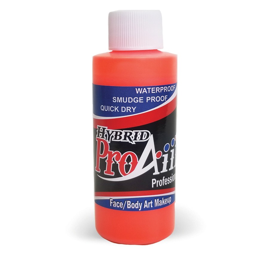 ProAiir Hybrid Flo Orange 60ml fles met neon oranje watervaste airbrush schmink, geschikt voor opvallende creaties en SFX, verkrijgbaar bij SchminkenGrime.nl