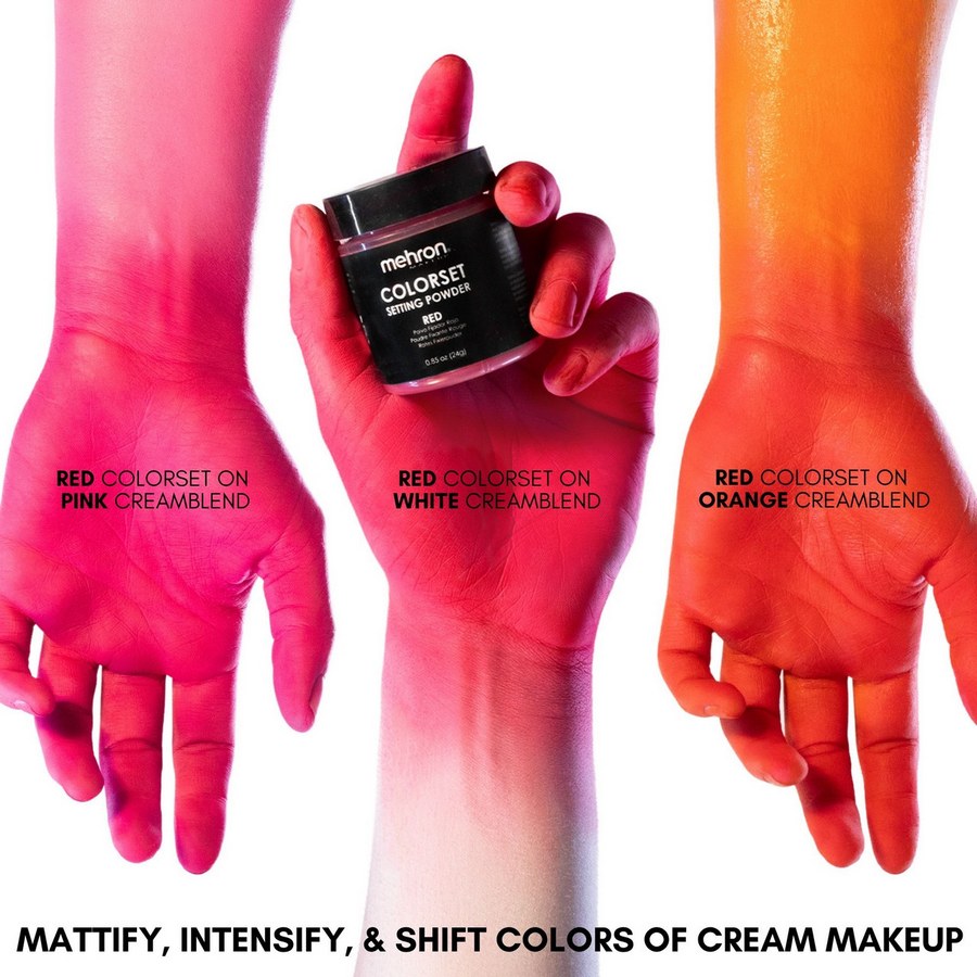 Mehron Colorset Powder Bold Rood in rode tint, ideaal voor verse wonden, duivels en clownlooks.