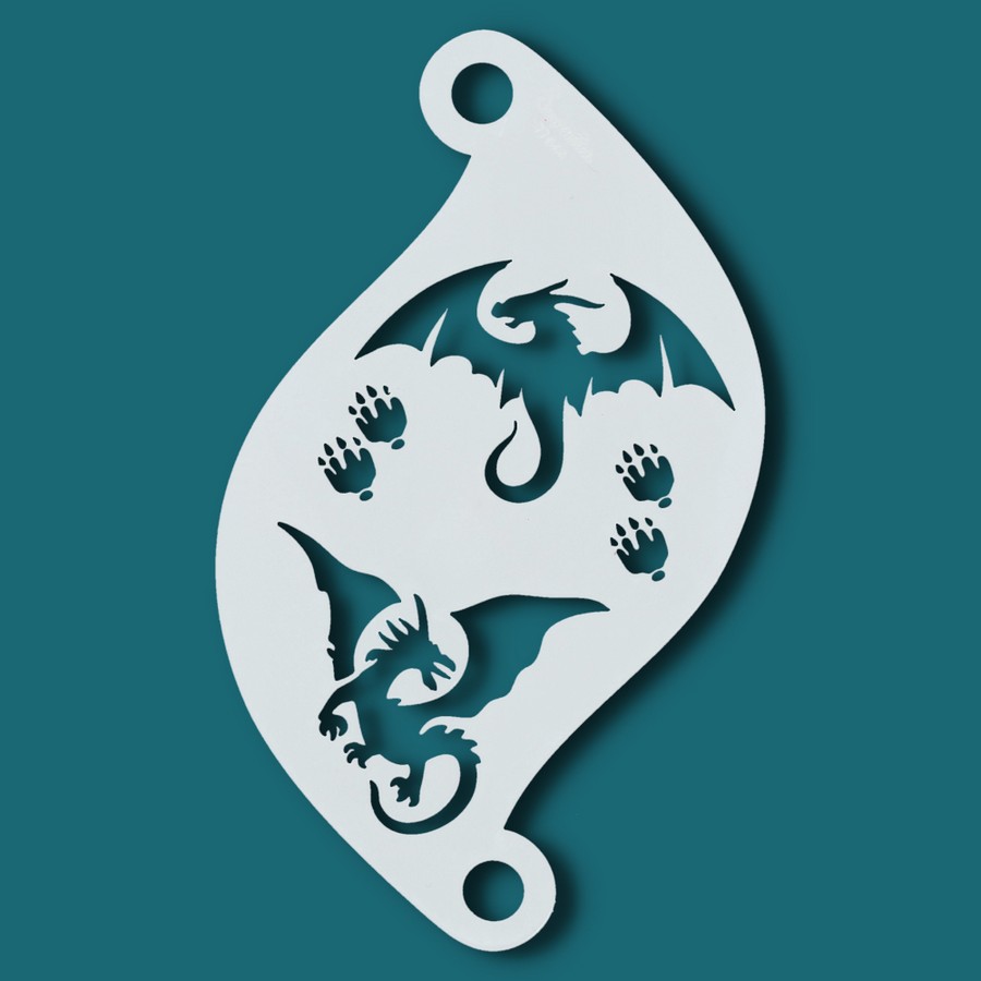 Sjabloon met draakdesigns en klauwafdrukken voor fantasy schmink – verkrijgbaar bij SchminkenGrime.nl