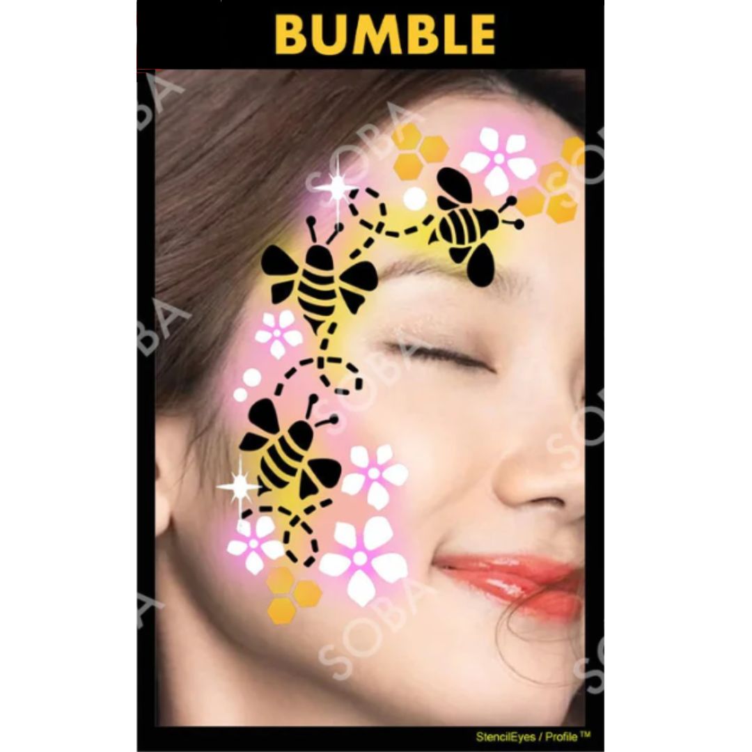 ProAiir Profile Stencil Bumble met schattige bijtjes en vleugeltjes, ideaal voor zomerse en speelse schminkdesigns, verkrijgbaar bij SchminkenGrime.nl