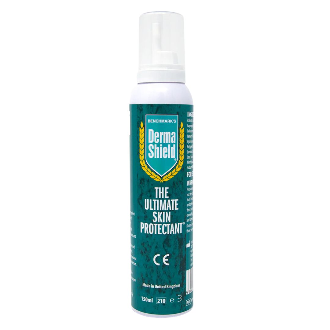 Derma Shield schuimverpakking van 150ml, beschermt en verzorgt de huid langdurig bij SFX, grime en dagelijks gebruik, verkrijgbaar bij SchminkenGrime.nl