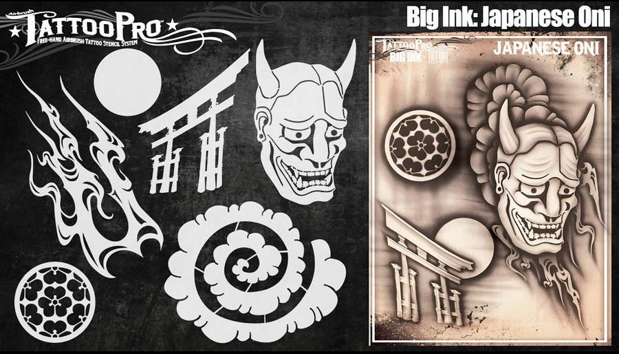 Wiser's Airbrush TattooPro Stencil – Big Ink - Japanese Oni Wiser's Airbrush TattooPro Stencil – Big Ink - Japanese Oni