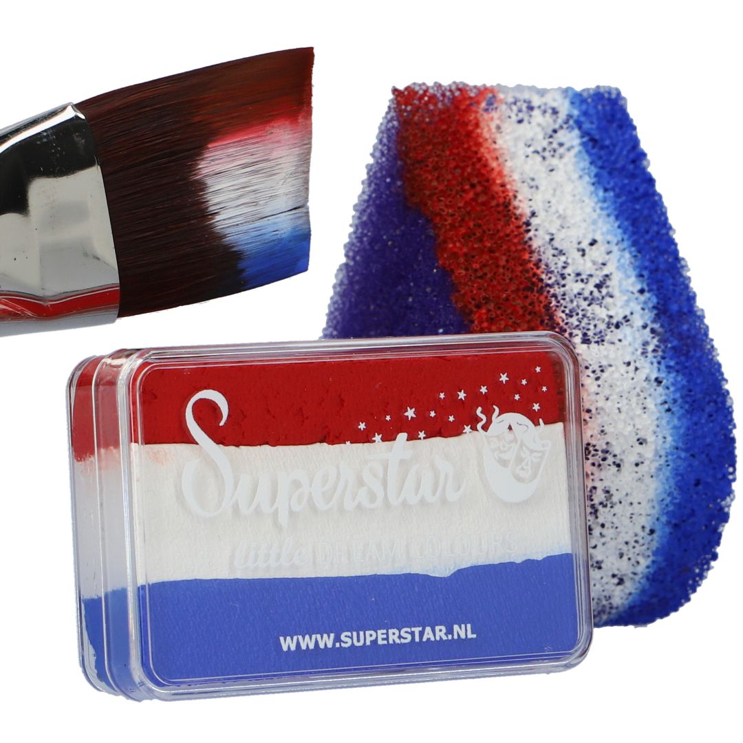 Superstar One Stroke Rood Wit Blauw schmink kopen – Voor Koningsdag & Oranje looks Superstar One Stroke Rood Wit Blauw schmink kopen bij SchminkenGrime.nl – Nederland vlag schmink voor penseel of spons