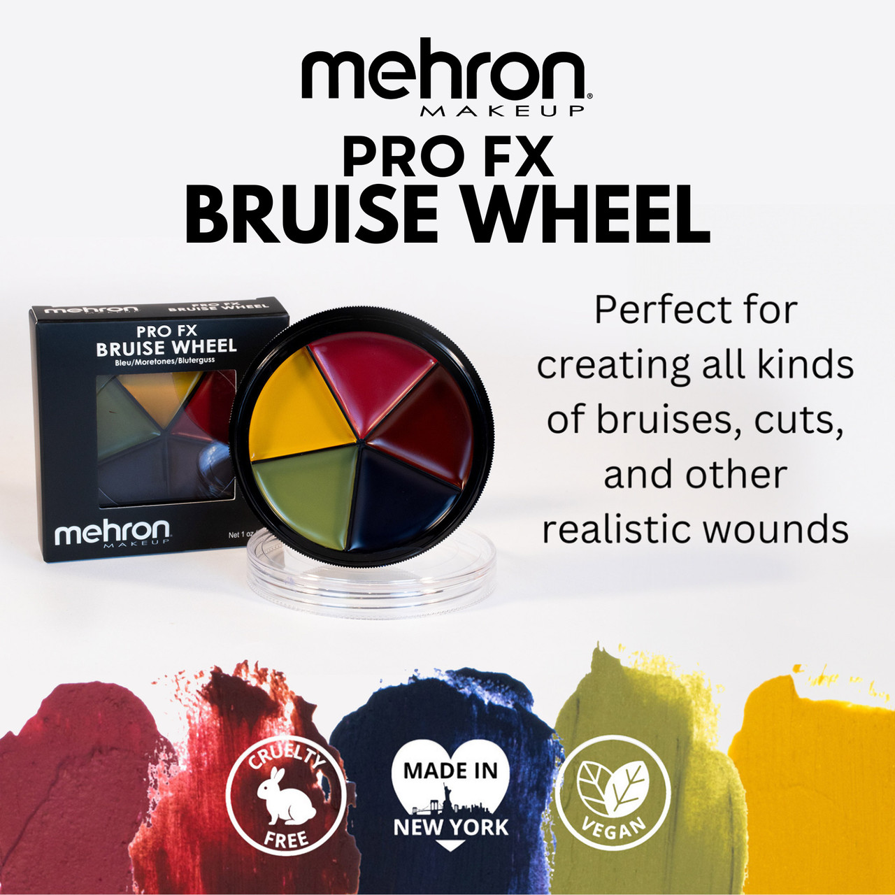 Mehron ProColoRing Bruise, kleurenwiel met kneuzingtinten voor realistische blauwe plekken en wonden verkrijgbaar bij SchminkenGrime.nl
