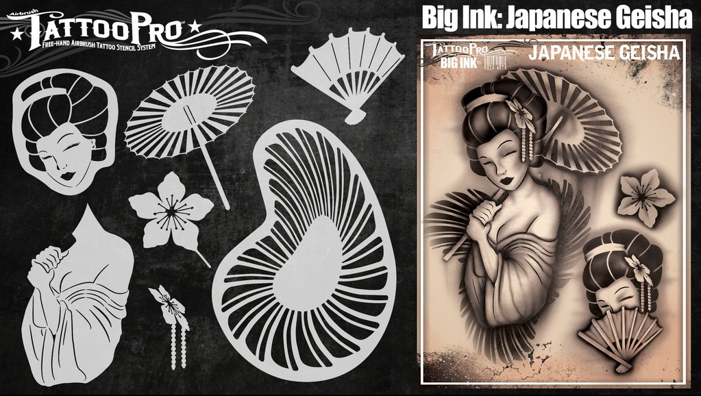 Wiser's Airbrush TattooPro Stencil – Big Ink - Japanese Geisha