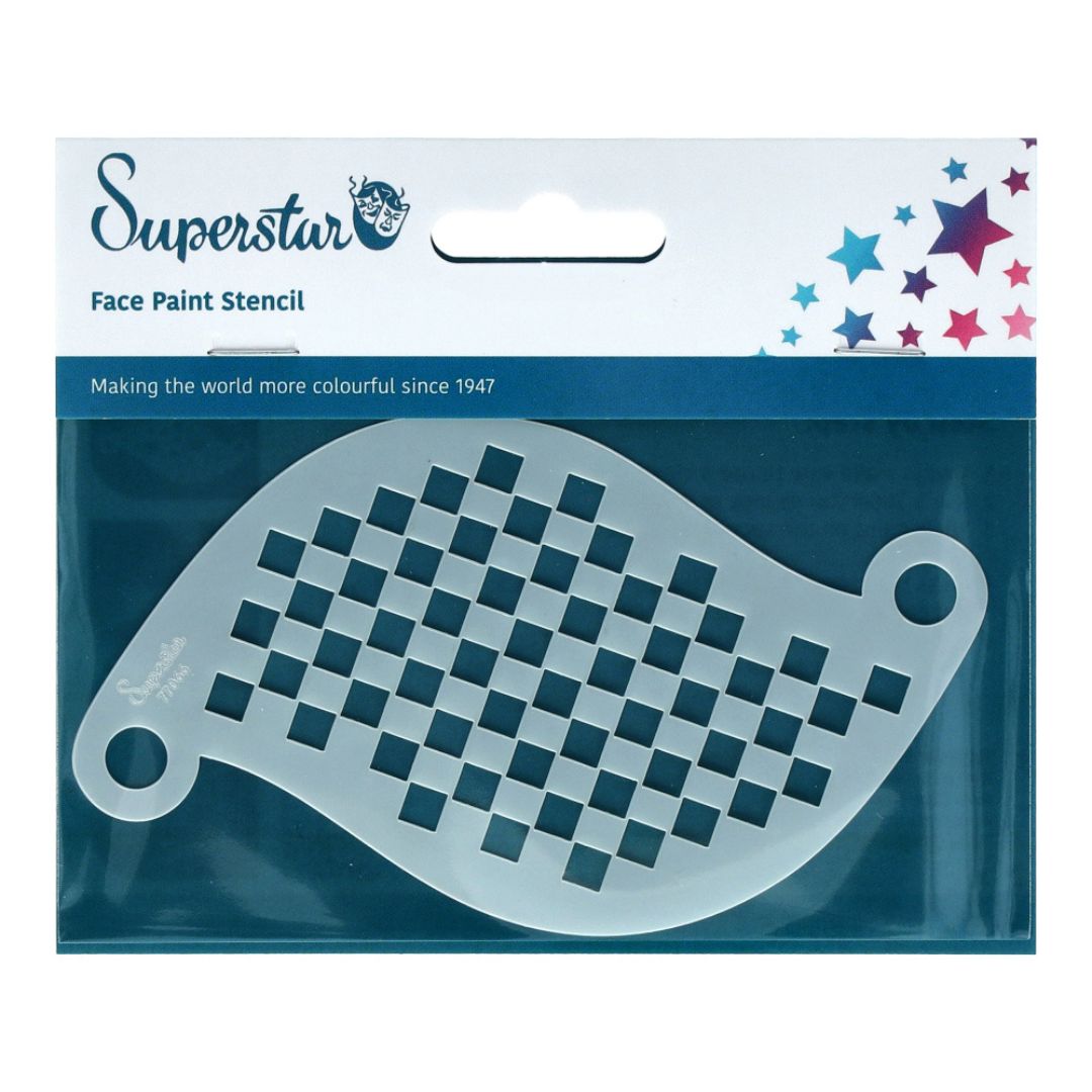 Superstar schmink sjabloon Blox 77066 – ideaal voor creatieve schminkdetails Superstar schminksjabloon Blox met blokkenpatroon in Minecraft-stijl, perfect voor stoere facepaint looks, verkrijgbaar bij SchminkenGrime.nl