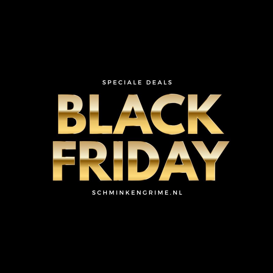 Black Friday Schmink Deals – Bekijk alle aanbiedingen bij SchminkenGrime.nl Black Friday afbeelding met acties op schmink, grime en special effects make-up, exclusieve deals bij SchminkenGrime.nl