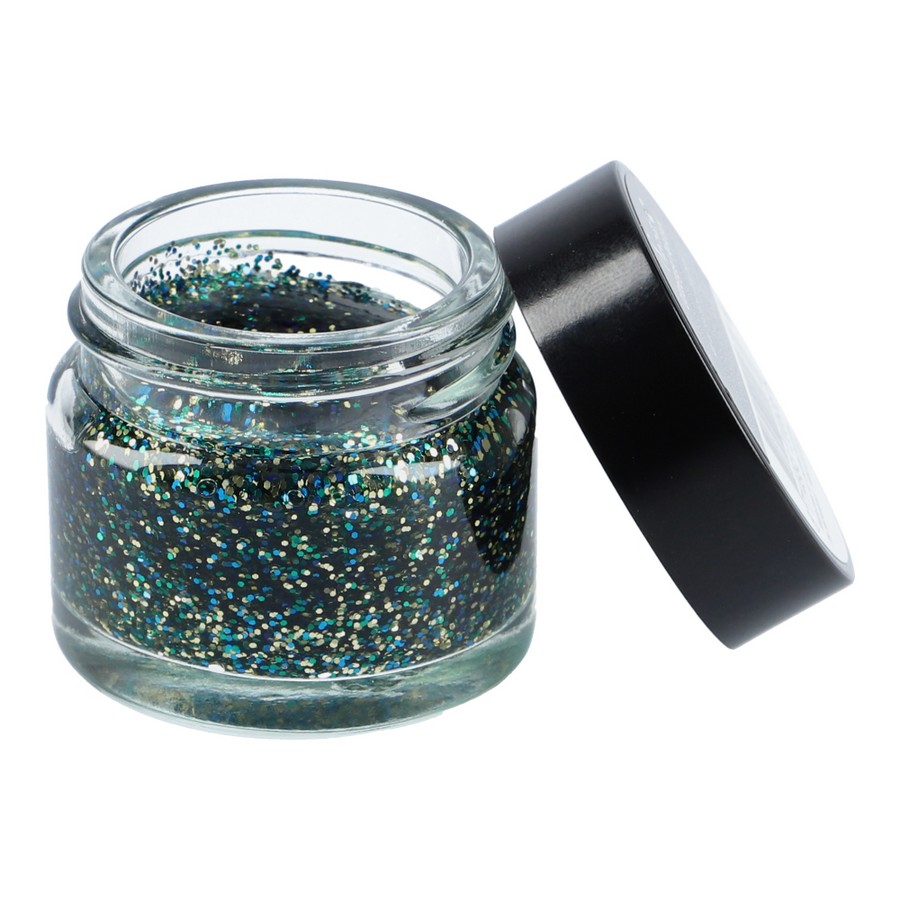 superstar glittergel peacock 15ml, pauwkleurige glittergel met groene en blauwe glans, verkrijgbaar bij SchminkenGrime.nl Superstar Glittergel Peacock 15ml met groene en blauwe glitter, geïnspireerd op pauwenveren, verkrijgbaar bij SchminkenGrime.nl