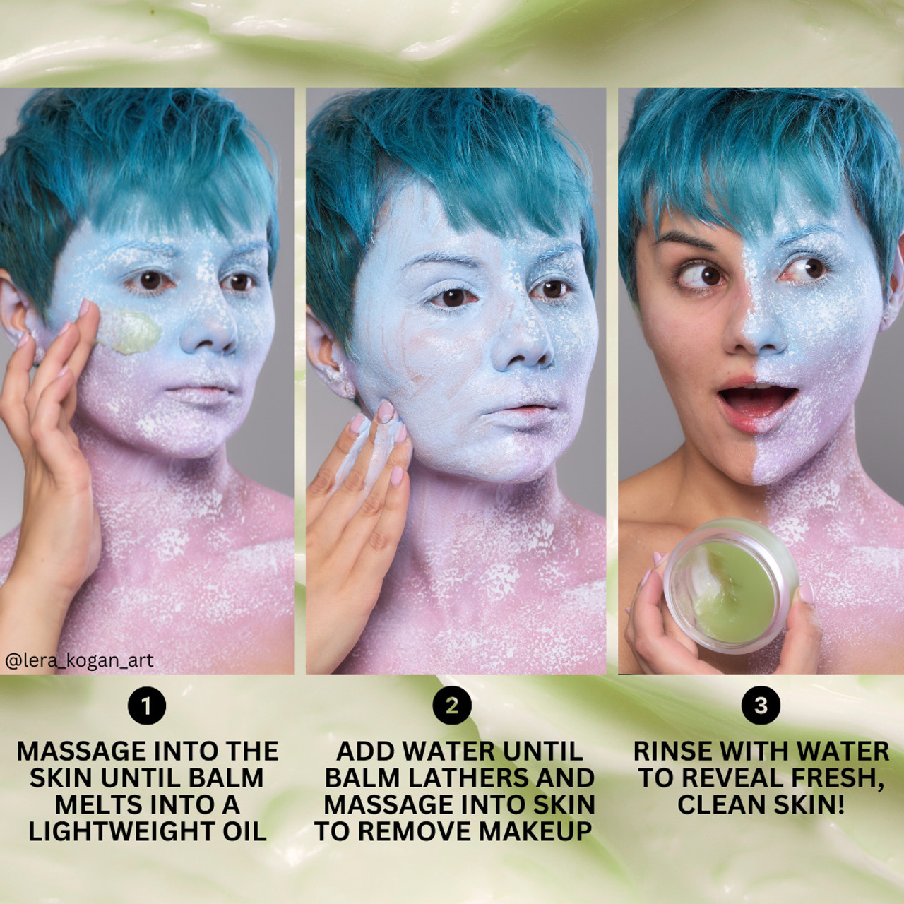 Zo gebruik je de Mehron Makeup Remover Balm – stap voor stap handleiding Stap-voor-stap instructies voor het gebruik van de Mehron Blank Canvas Makeup Remover Balm op geschminkt gezicht.
