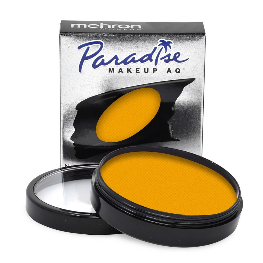 Mehron Paradise Mango verpakking open - SchminkenGrime.nl Mehron Paradise Makeup Mango in open verpakking, intens oranje schmink, verkrijgbaar bij SchminkenGrime.nl