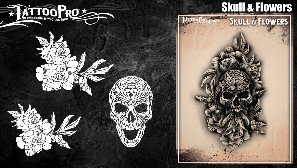 Wiser's Airbrush TattooPro Stencil – Skull & Flowers