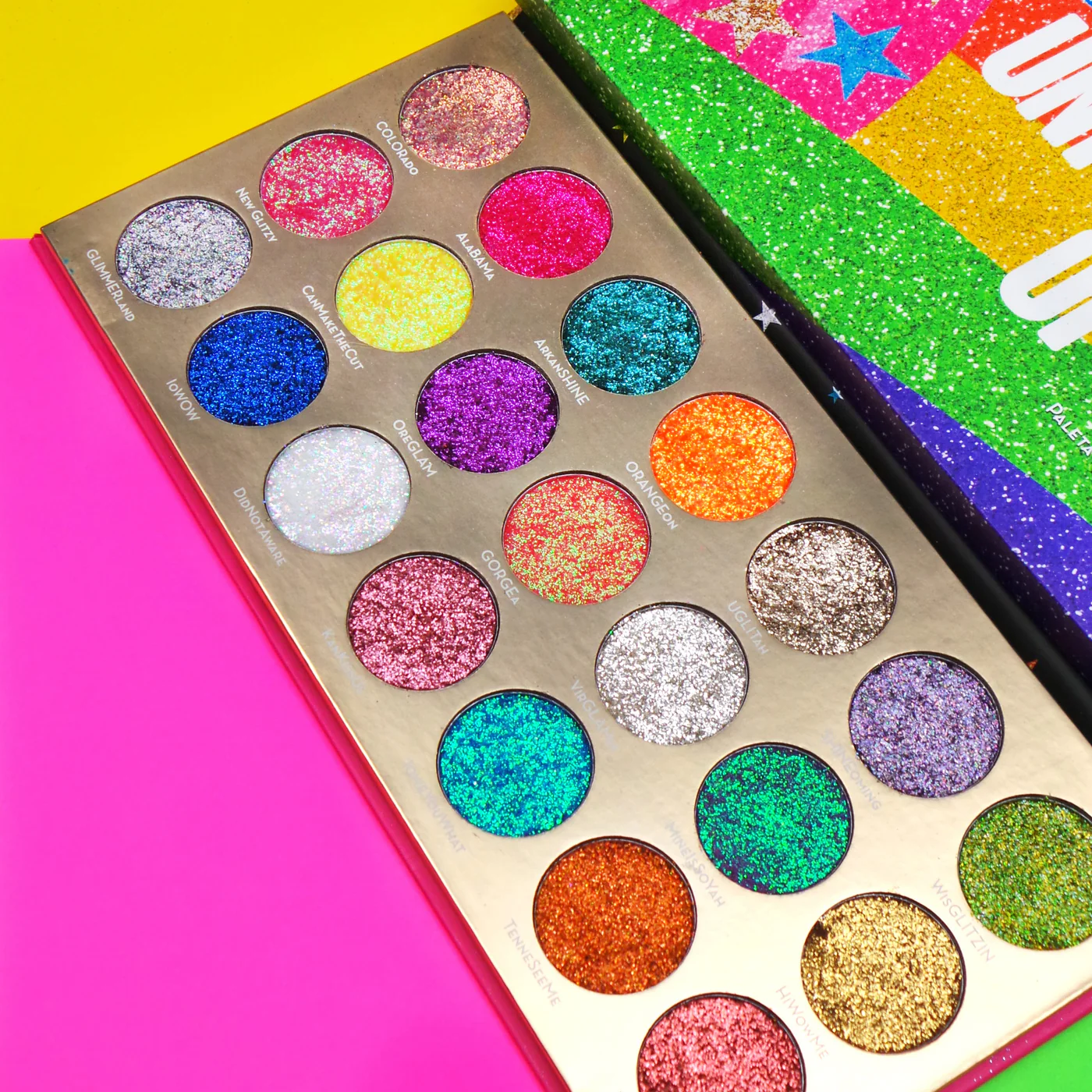 Rude Cosmetics United Shades of Glitter, Oogschaduw Palet (21 Kleuren)