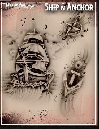 Wiser's Airbrush TattooPro Stencil - Ship and Anchor