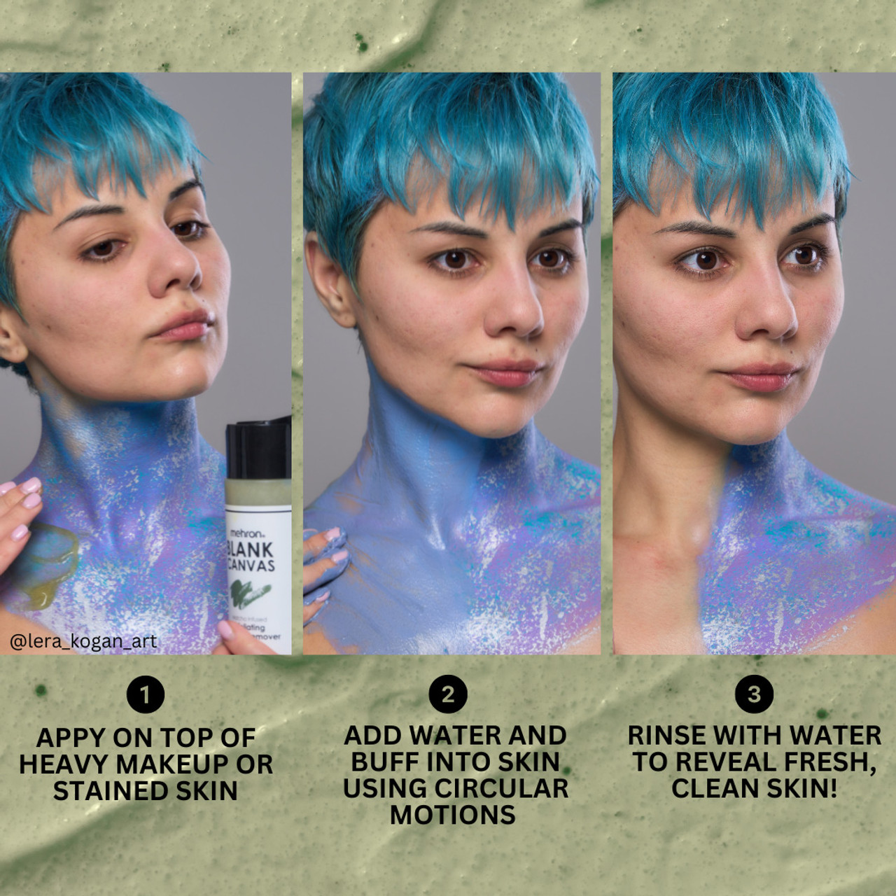 Gebruik Mehron Exfoliating Makeup Remover in 3 eenvoudige stappen – SchminkenGrime.nl Stapsgewijze uitleg voor het verwijderen van schmink met Mehron Exfoliating Makeup Remover