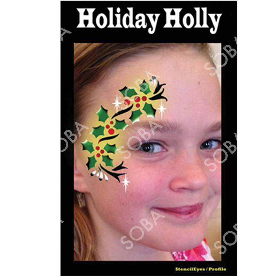 ProAiir Profile Stencil Holiday Holly met klassieke hulstbladeren en besjes, perfect voor kerstschmink en winterdesigns, verkrijgbaar bij SchminkenGrime.nl