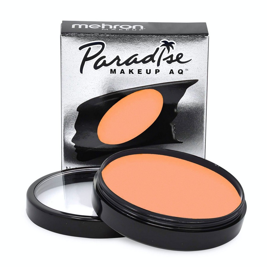 Verpakking en open pot Mehron Paradise Makeup AQ™ Pastel Orange (40 gram) met heldere perziktint, ideaal voor face- en bodypaint.
