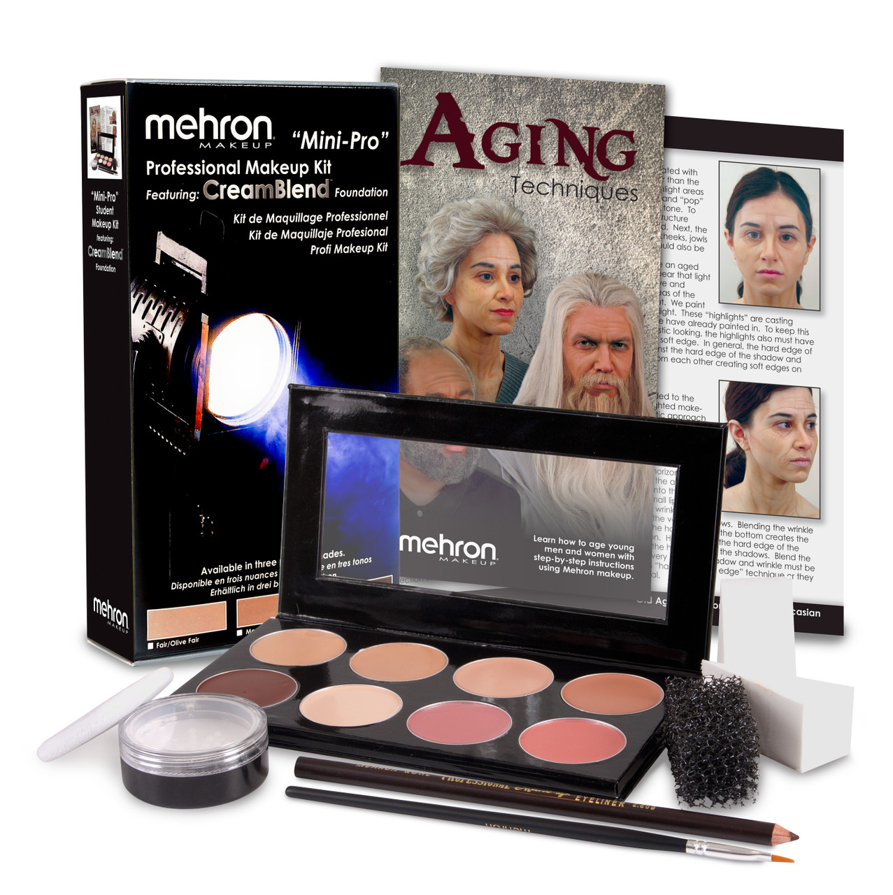 Mehron Mini-Pro Student CreamBlend Makeup Kit, Fair/Olive