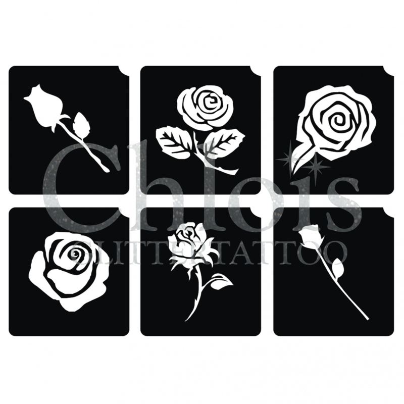 Chloïs Glittertattoo Sjabloon Roses (6 mini stencils)