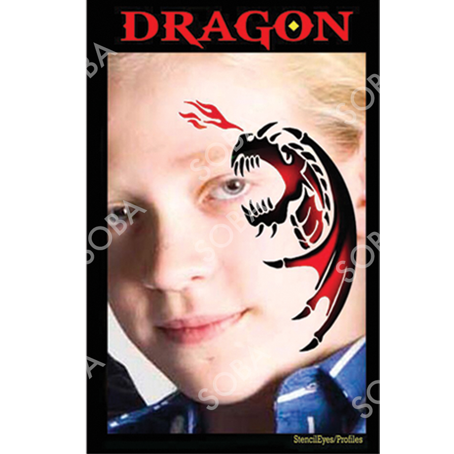 ProAiir Profile Stencil Dragon sjabloon gebruikt op gezicht, airbrush schminkontwerp, verkrijgbaar bij SchminkenGrime.nl
