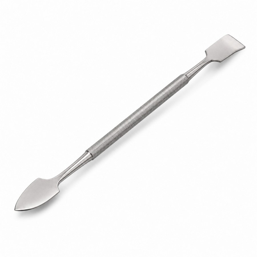 SchminkenGrime Stainless Steel Spatula, professionele dubbelzijdige roestvrijstalen spatel voor het mengen van make-up en het modelleren van SFX-werk verkrijgbaar bij SchminkenGrime.nl