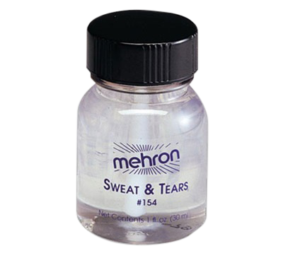 Mehron Sweat & Tears effectvloeistof, flesje van 30ml, ideaal voor realistische zweet- en transeffecten in grime en theatermake-up, verkrijgbaar bij SchminkenGrime.nl.