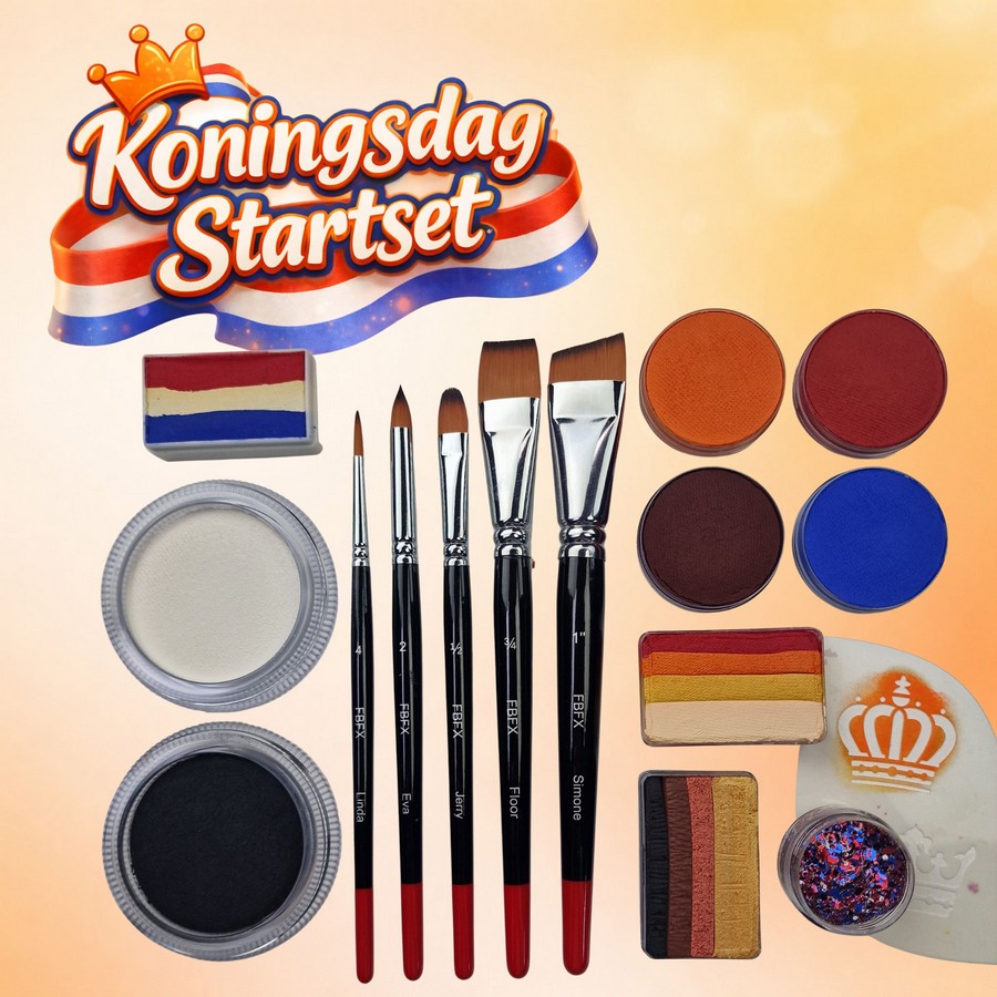 Koningsdag Startset met schmink, penselen en sjabloon van SchminkenGrime.nl