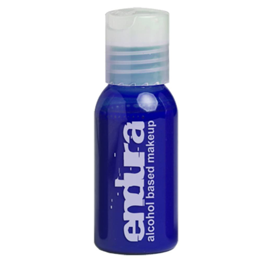 Endura Airbrush Makeup Fluorescent Blue (1oz), alcoholbased airbrush make-up met UV-reactie, perfect voor blacklight-effecten, festivals en special effects, verkrijgbaar bij SchminkenGrime.nl