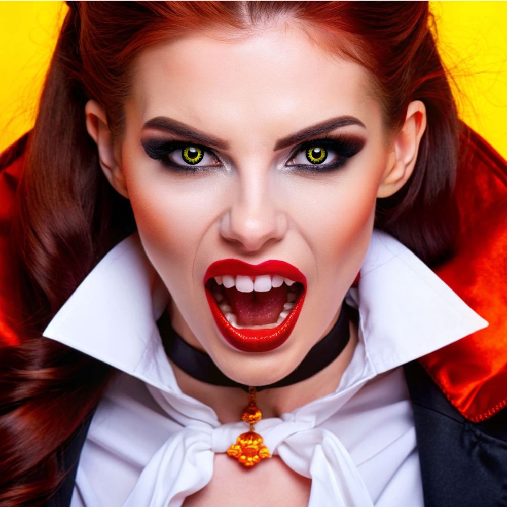 Demons Date lenzen gedragen bij Halloween make-up – rode intense ogen, verkrijgbaar bij SchminkenGrime.nl