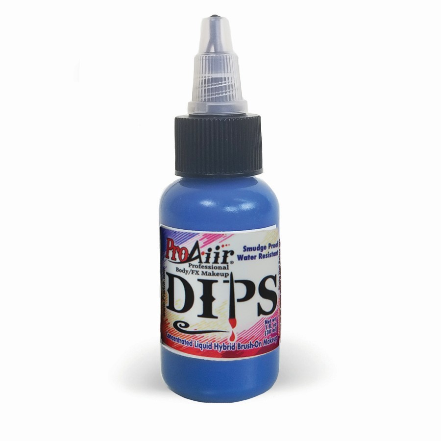 Blauwe ProAiir Dips facepaint in 30ml flesje met schroefdop, intens gepigmenteerd – verkrijgbaar bij SchminkenGrime.nl