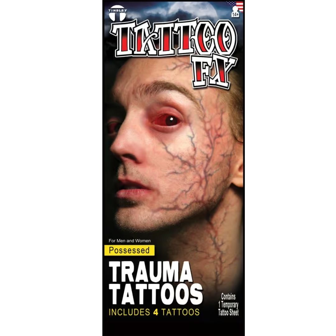 Verpakking van Possessed Veins tattoo met tijdelijke aders, verkrijgbaar bij SchminkenGrime.nl