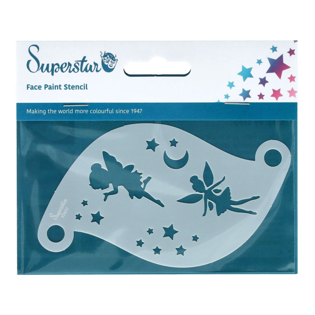 Superstar schminksjabloon Little Fairies met elfjes, sterren en maan, ideaal voor magische schminkdesigns, verkrijgbaar bij SchminkenGrime.nl