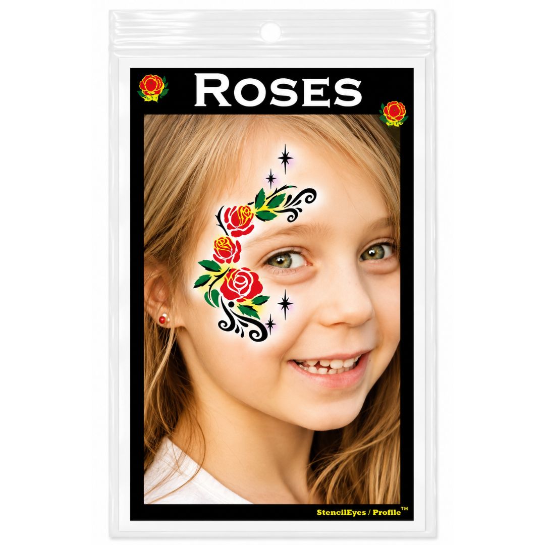 ProAiir Profile Stencil Roses met een sierlijk rozenmotief, ideaal voor bloemrijke schminkdesigns, verkrijgbaar bij SchminkenGrime.nl