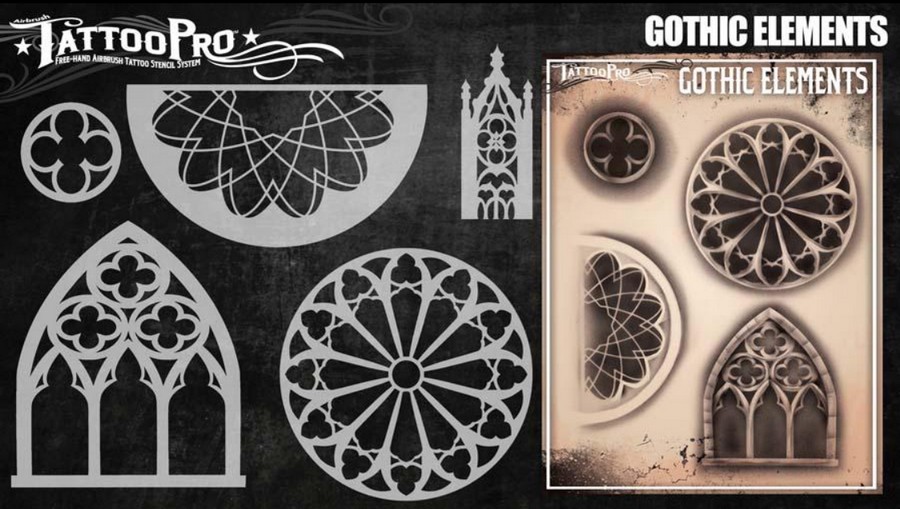 Wiser's Airbrush TattooPro Stencil – Gothic Elements Wiser's Airbrush TattooPro Stencil – Gothic Elements