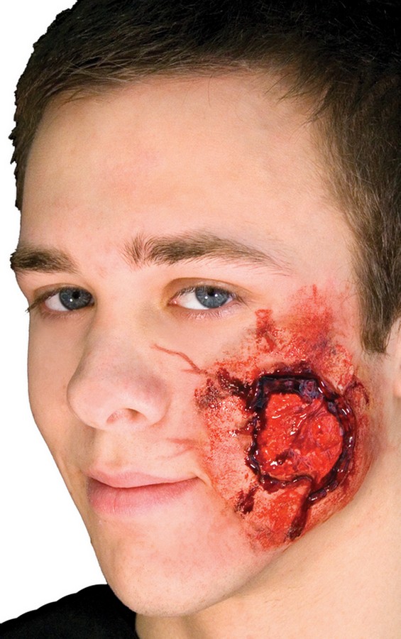 Woochie Latex Appliance Open Wound with Muscle Tissue latex wond met zichtbaar spierweefsel voor diepe SFX, verkrijgbaar bij SchminkenGrime.nl