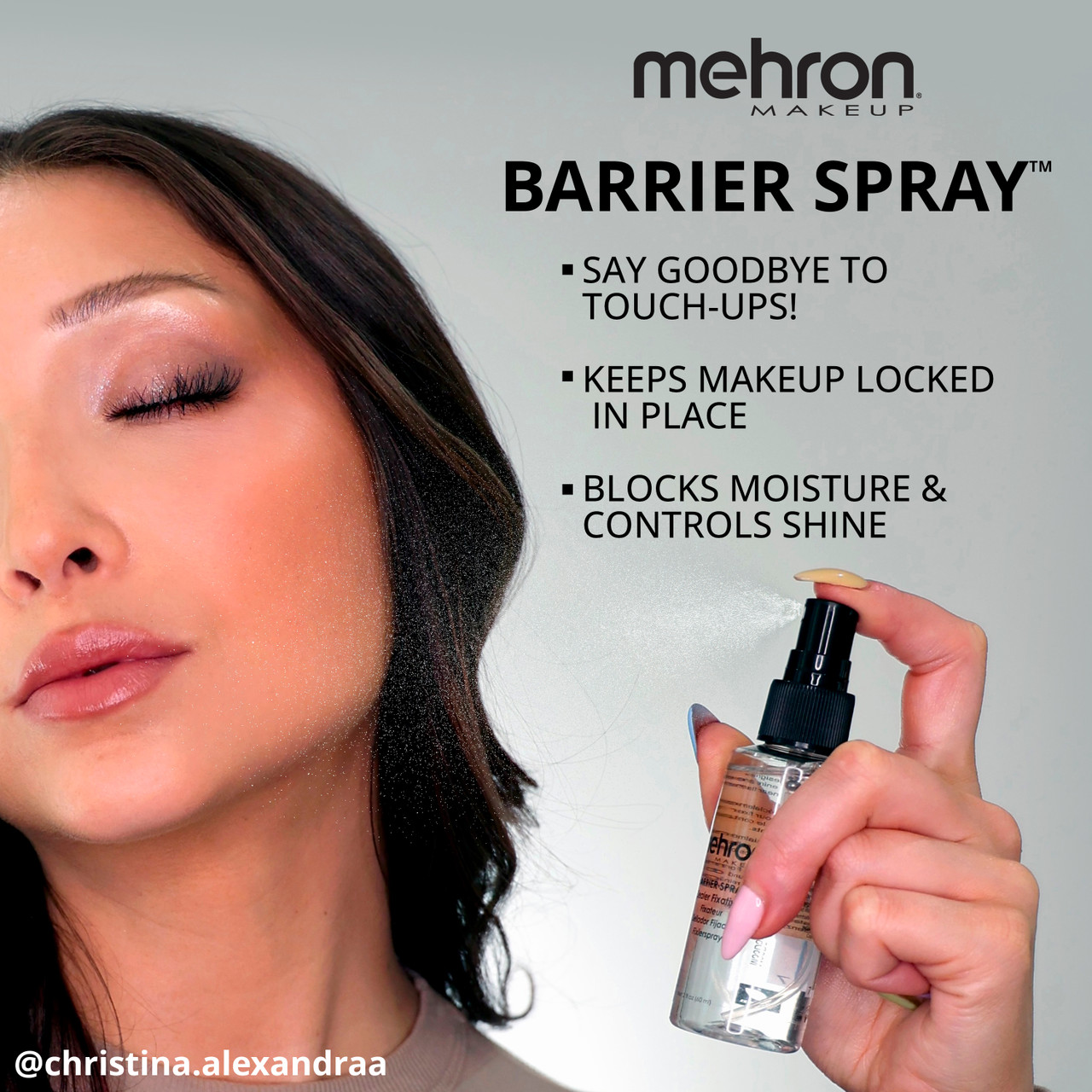 Mehron Barrier Spray, beschermende spray voor make-up fixatie, instuctie, verkrijgbaar bij SchminkenGrime.nl.