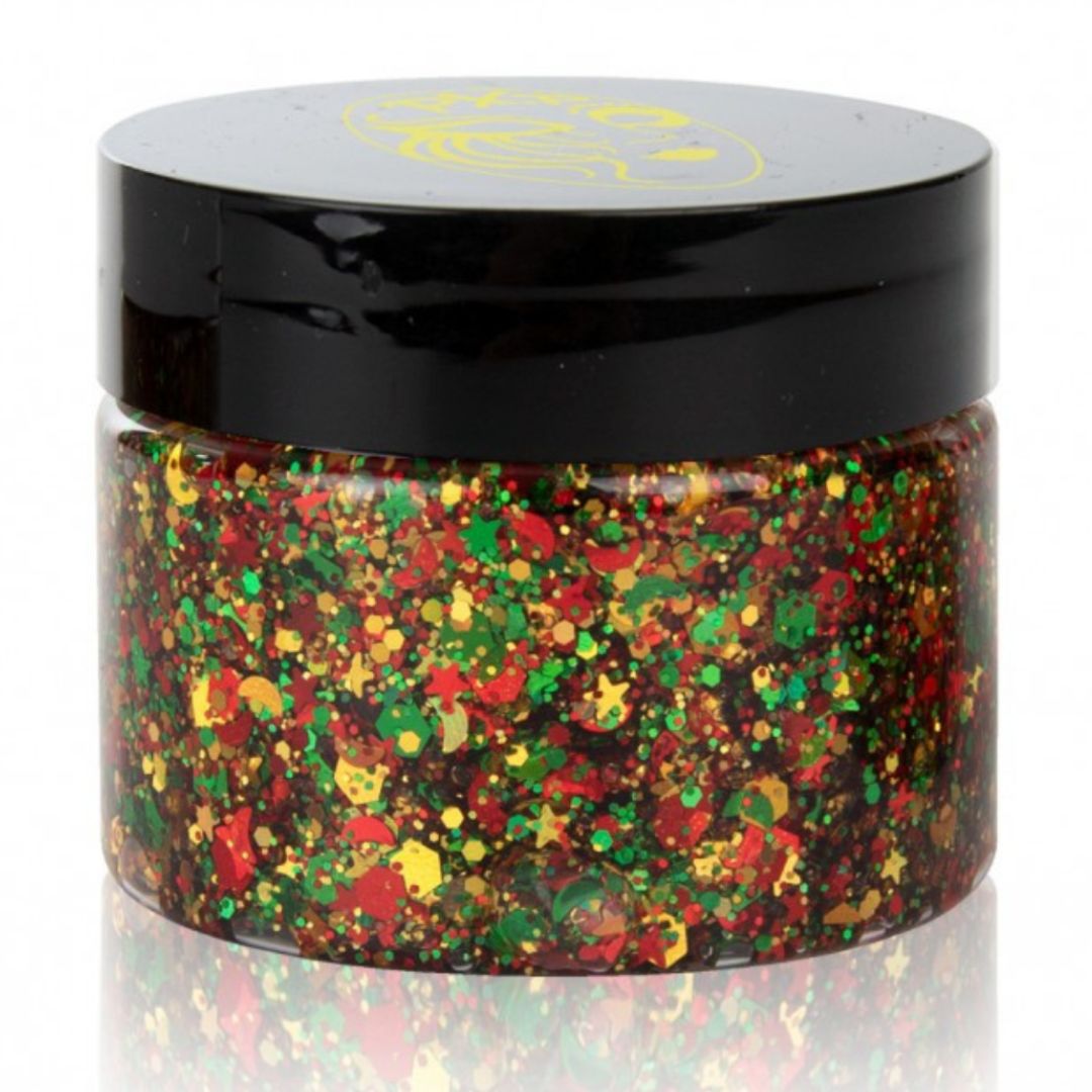 PXP Chunky Glitter Cream Vastelaovend 40ml met rood, geel en groen, verkrijgbaar bij SchminkenGrime.nl
