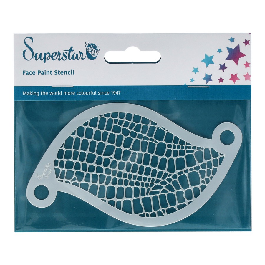 Superstar stencil met hagedisdesign voor facepaint, verpakt en klaar voor gebruik – verkrijgbaar bij SchminkenGrime.nl