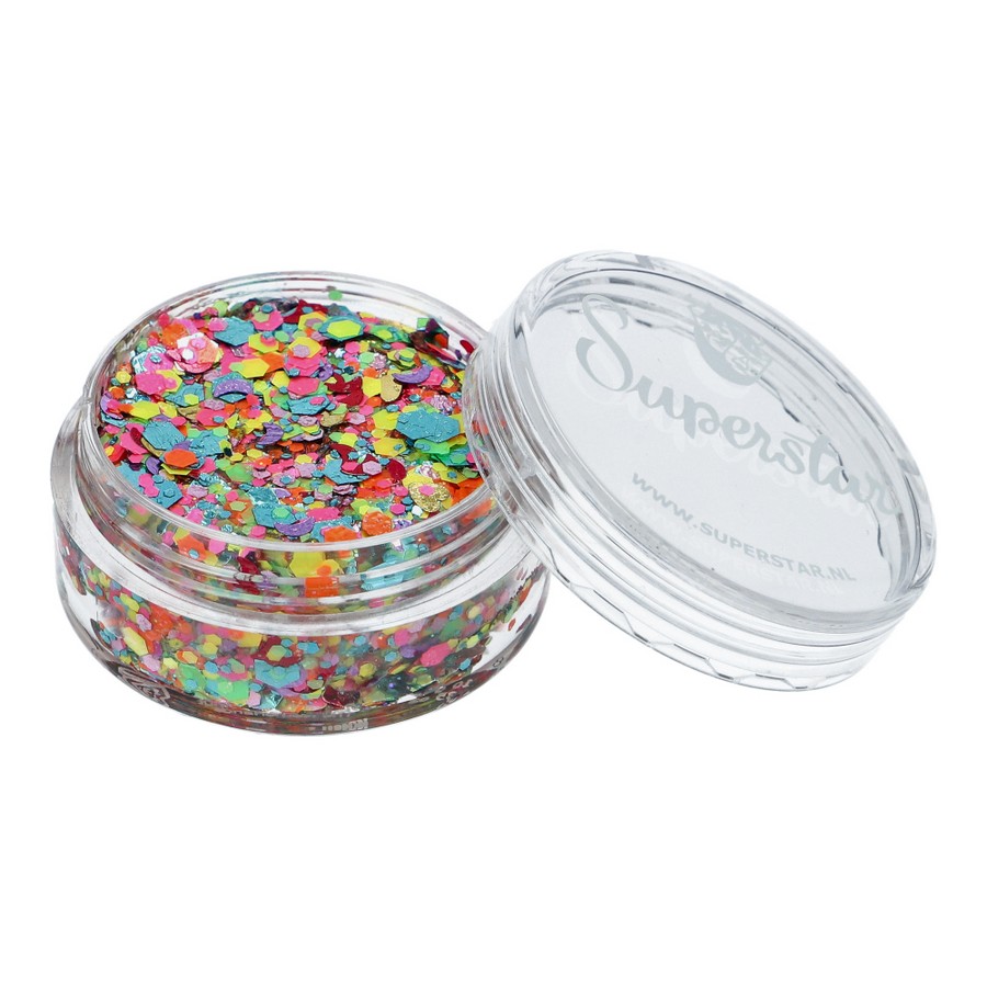 Superstar Chunky Glitter Cream Colour Splash aangebracht voor creatieve looks, verkrijgbaar bij SchminkenGrime.nl