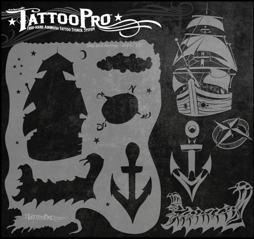 Wiser's Airbrush TattooPro Stencil - Ship and Anchor
