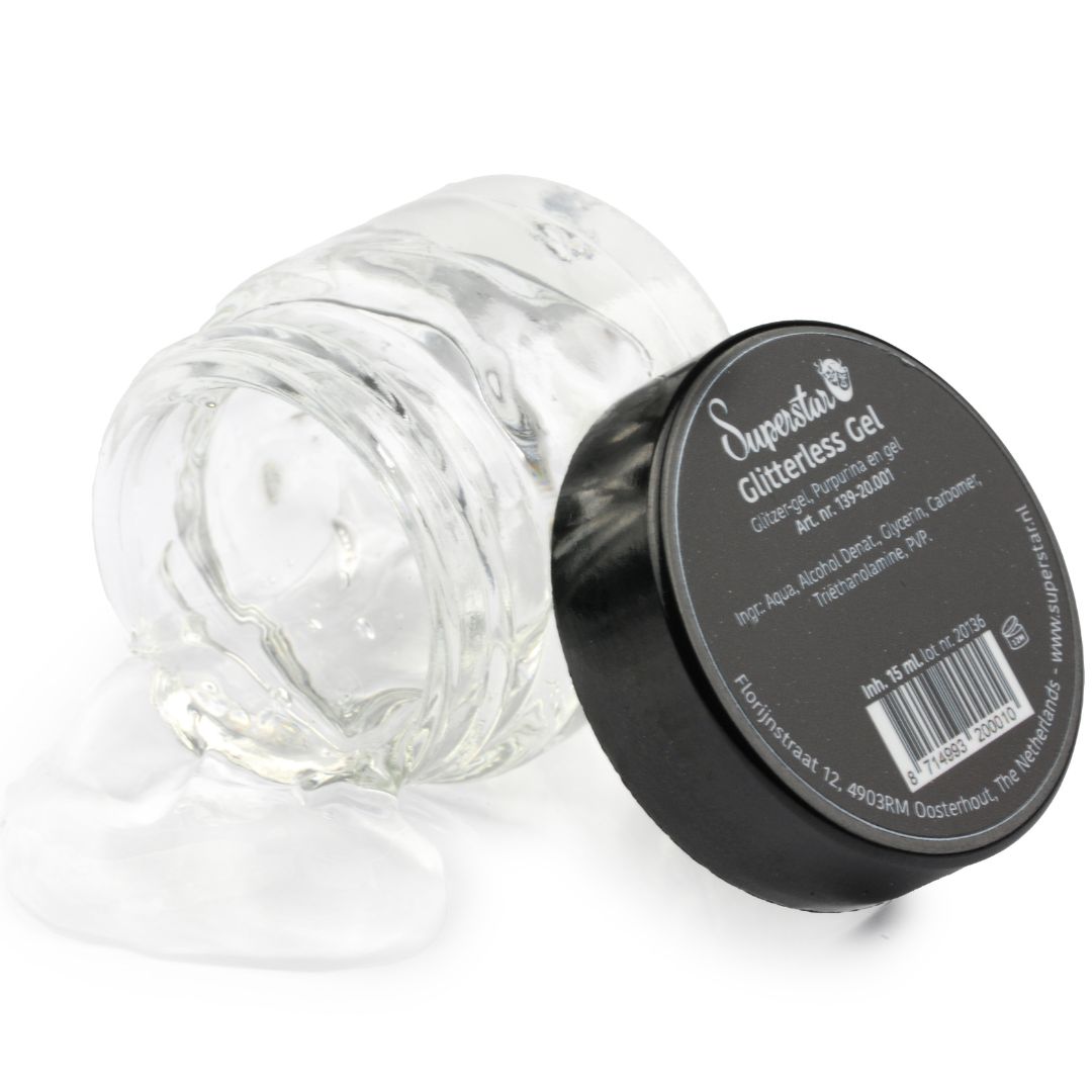 Superstar Glitterless Gel 15ml met heldere formule voor het mengen of fixeren van glitters, verkrijgbaar bij SchminkenGrime.nl