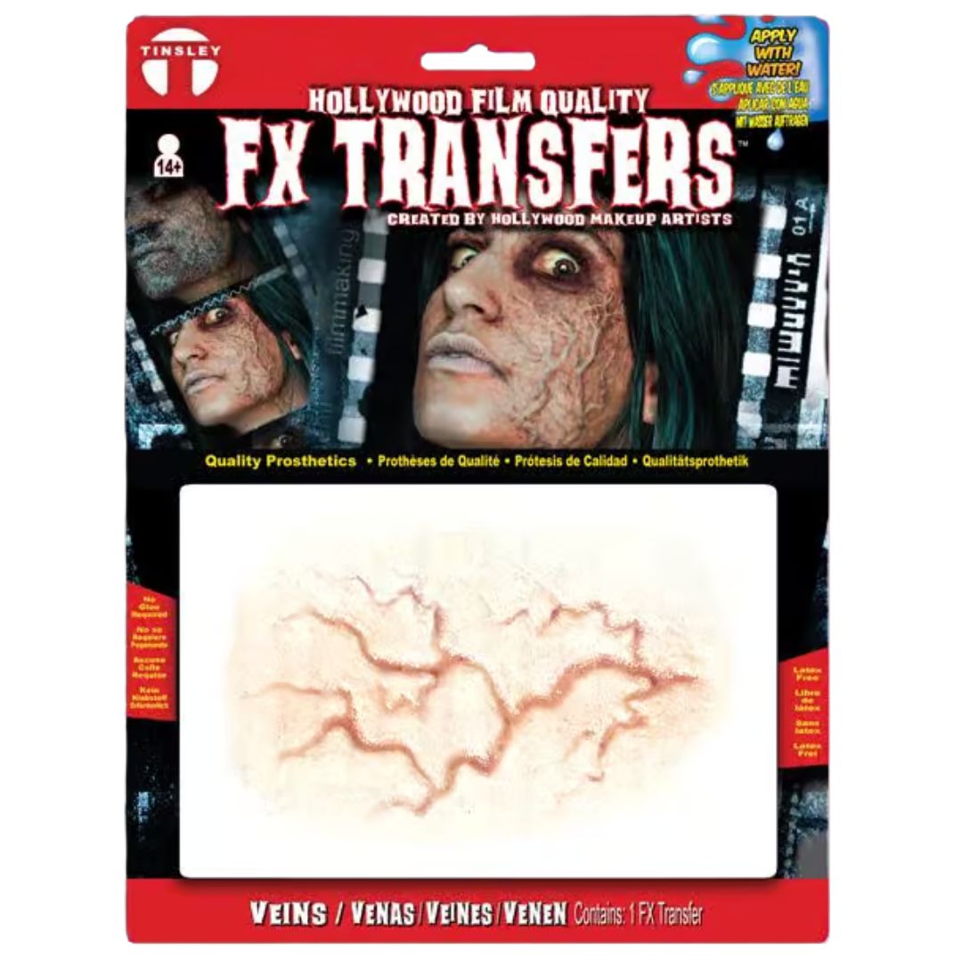 Verpakking van Tinsley Transfers Veins 3D FX Transfer – latexvrije SFX prosthetic, te koop bij SchminkenGrime.nl