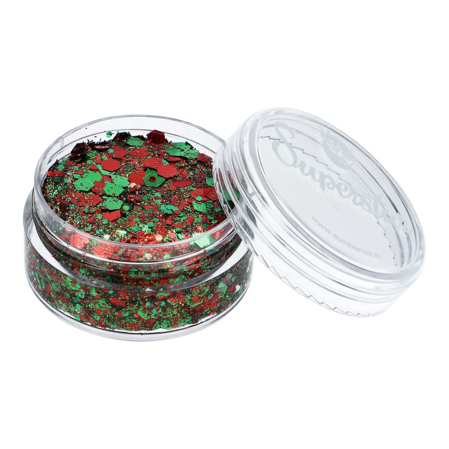 Superstar Chunky Glitter Cream Red Green Kaaiendonk met rode en groene glitters, verkrijgbaar bij SchminkenGrime.nl