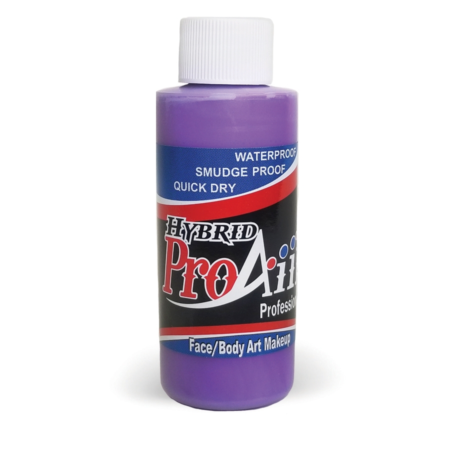 ProAiir Hybrid Fluorescent Violet (60ml), felle paarsroze airbrush schmink op alcoholbasis die oplicht onder blacklight, ideaal voor neon designs en SFX make-up, verkrijgbaar bij SchminkenGrime.nl
