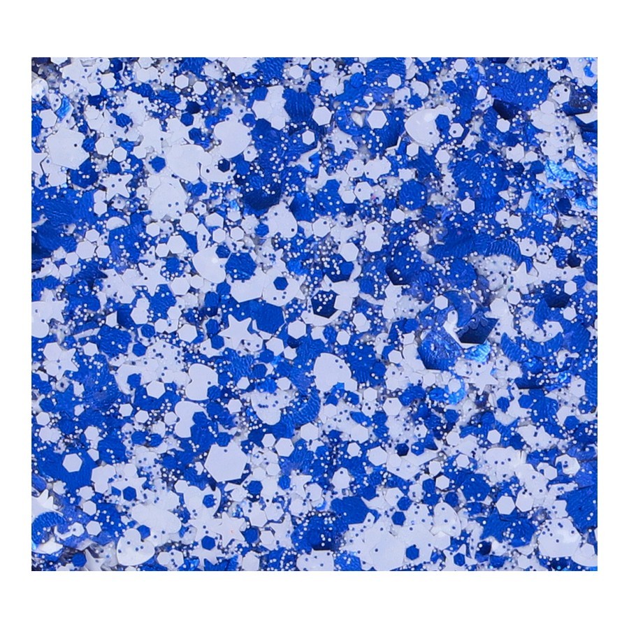 Superstar Chunky Glitter Cream Blue White Dunkerque met blauwe en witte glitters, verkrijgbaar bij SchminkenGrime.nl