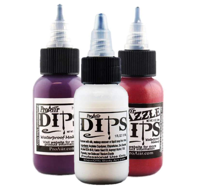 ProAiir DIPS Alcohol Activated Paint – verkrijgbaar bij SchminkenGrime.nl ProAiir DIPS, alcohol activated paint voor gedetailleerd schminkwerk – verkrijgbaar bij SchminkenGrime.nl