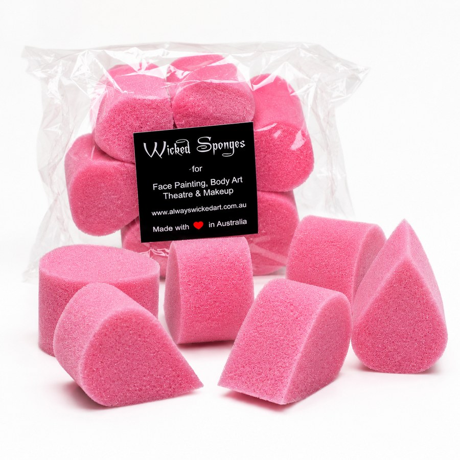 Roze petal sponsjes in bloemblaadjesvorm voor het maken van vlinders, bloemen en kleurverlopen met schmink, verkrijgbaar bij SchminkenGrime.nl