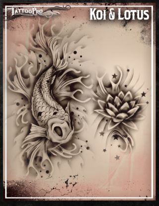 Wiser's Airbrush TattooPro Stencil - Koi and Lotus