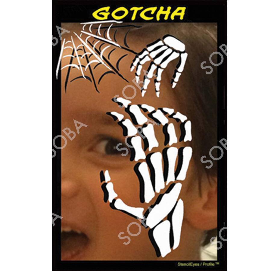 ProAiir Profile Stencil Gotcha, coole graffiti-look stencil, verkrijgbaar bij SchminkenGrime.nl ProAiir Profile Stencil Gotcha met een stoer 'Gotcha'-graffitiwoord, perfect voor streetstyle en urban schminkdesigns, verkrijgbaar bij SchminkenGrime.nl